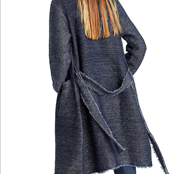 NWT Zara Navy Blue Shimmer Knit Sweater Coat - Picture 4 of 5